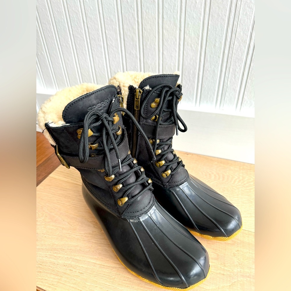 Sperry x JCrew Shearling Black Duck Boots